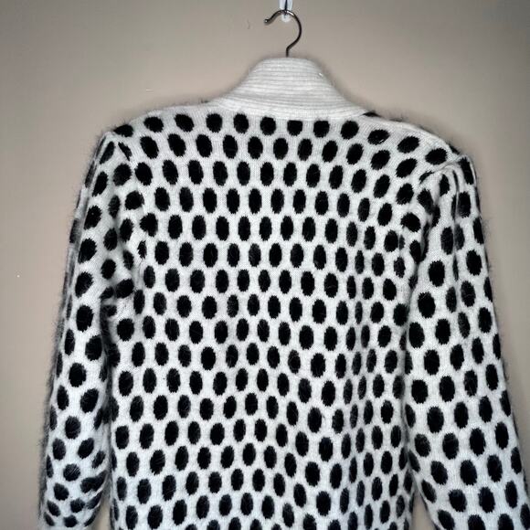 Mirano Black White Pattern Angora Coatigan 80% Angora Korea Vintage Lined L - Picture 8 of 10